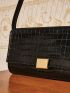 Crocodile Embossed Metal Lock Flap Square Bag