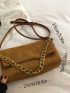 Chain Decor Flap Corduroy Crossbody Bag