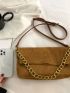 Chain Decor Flap Corduroy Crossbody Bag