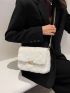 Push Lock Quilted Flap Chain Fluffy Square Bag