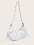 Studded Decor Zipper Hobo Bag