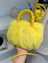 Neon-yellow Double Handle Plush Ruched Bag