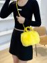 Neon-yellow Double Handle Plush Ruched Bag