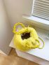 Neon-yellow Double Handle Plush Ruched Bag