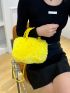 Neon-yellow Double Handle Plush Ruched Bag