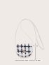 Mini Plaid Pattern Twist Lock Flap Tweed Saddle Bag