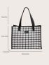 Plaid Pattern Slogan Patch Decor Tweed Shoulder Tote Bag