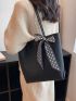 Twilly Scarf Decor Shoulder Tote Bag With Inner Pouch