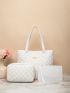 3pcs Quilted Metal Decor Shoulder Tote Bag Set, Best Work Bag For Women