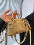 Mini Metallic Crocodile Embossed Drawstring Artificial Patent Leather Bucket Bag