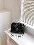 Geometric Embossed Metal Decor Chain Flap Square Bag