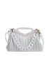 Chain Decor Top Handle Ruched Bag