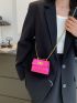 Mini Artificial Patent Leather Neon-pink Crocodile Embossed Twist Lock Square Bag