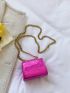 Mini Artificial Patent Leather Neon-pink Crocodile Embossed Twist Lock Square Bag