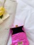 Mini Artificial Patent Leather Neon-pink Crocodile Embossed Twist Lock Square Bag