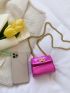 Mini Artificial Patent Leather Neon-pink Crocodile Embossed Twist Lock Square Bag