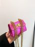 Mini Artificial Patent Leather Neon-pink Crocodile Embossed Twist Lock Square Bag