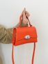 Neon Orange Snakeskin Embossed Flap Square Bag