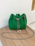 Mini Litchi Embossed Faux Pearl Decor Drawstring Design Chain Bucket Bag