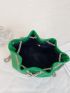 Mini Litchi Embossed Faux Pearl Decor Drawstring Design Chain Bucket Bag