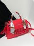 Neon Red Letter Detail Chain & Twilly Scarf Decor Flap Square Bag