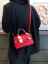 Neon Red Letter Detail Chain & Twilly Scarf Decor Flap Square Bag