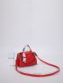 Neon Red Letter Detail Chain & Twilly Scarf Decor Flap Square Bag