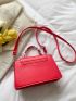 Neon Red Letter Detail Chain & Twilly Scarf Decor Flap Square Bag