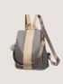 Colorblock Classic Backpack With Pom Pom Charm