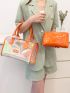 Holographic Neon-orange Letter Patch Decor Transparent Boston Bag With Inner Pouch