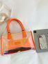 Holographic Neon-orange Letter Patch Decor Transparent Boston Bag With Inner Pouch