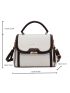 Letter Graphic Litchi Embossed Contrast Binding Flap Square Bag