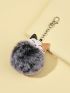 Cartoon Design Pom Pom Bag Charm Cute Cartoon Pom Pom Keychain Fluffy Keyring