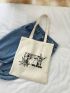 Japanese Letter & Figure Graphic Canvas Shopper Bag