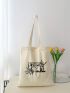 Japanese Letter & Figure Graphic Canvas Shopper Bag