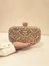 Mini Rhinestone Decor Box Bag Rhinestone Luxury Clutch Bag, Flower Pattern Evening Shoulder Bag With Chain For Party & Dinner