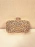 Mini Rhinestone Decor Box Bag Rhinestone Luxury Clutch Bag, Flower Pattern Evening Shoulder Bag With Chain For Party & Dinner