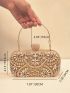 Mini Rhinestone Decor Box Bag Rhinestone Luxury Clutch Bag, Flower Pattern Evening Shoulder Bag With Chain For Party & Dinner