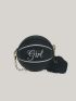 Mini Letter Graphic Chain Circle Bag With Pom Pom Bag Charm