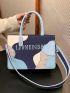 Color Block Letter Embroidered Top Handle Bag