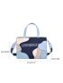 Color Block Letter Embroidered Top Handle Bag