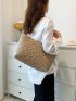 Quilted Stitch Detail Chain Shoulder Tote Bag, Elegant Large Artificial Leather Handbag, Women's Stylish Chain Shoulder Bag