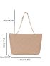 Quilted Stitch Detail Chain Shoulder Tote Bag, Elegant Large Artificial Leather Handbag, Women's Stylish Chain Shoulder Bag