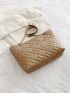 Quilted Stitch Detail Chain Shoulder Tote Bag, Elegant Large Artificial Leather Handbag, Women's Stylish Chain Shoulder Bag