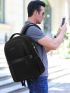 Two Tone Functional Backpack With USB Charging Port Letter Graphic