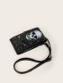 Goth Mini Skull Embroidery Design Studded Decor Square Bag