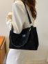 Letter Patch Decor Corduroy Shoulder Tote Bag