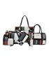 6pcs Plaid Pattern Tote Bag Set, Best Work Bag For Women