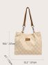 Patch Detail Shoulder Tote Bag Chain Polyester For Daily Life,Women's Canvas Casual Baguette Large Capacity Shoulder Tote Bag Satchel Bag