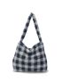 Gingham Pattern Fluffy Hobo Bag